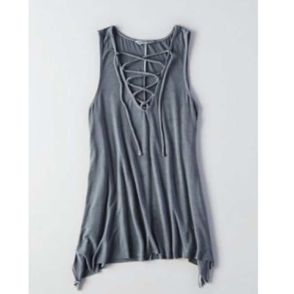*2 for $15 Bundle* Grey AE Lace-Up Tank